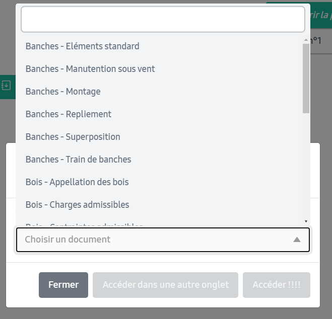 Système de modal pour accéder à de la documentation